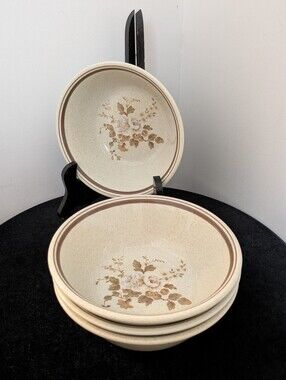 Royal Doulton Lambethware Vintage 1978 Ravel Cream Floral Stoneware Bowls ×4